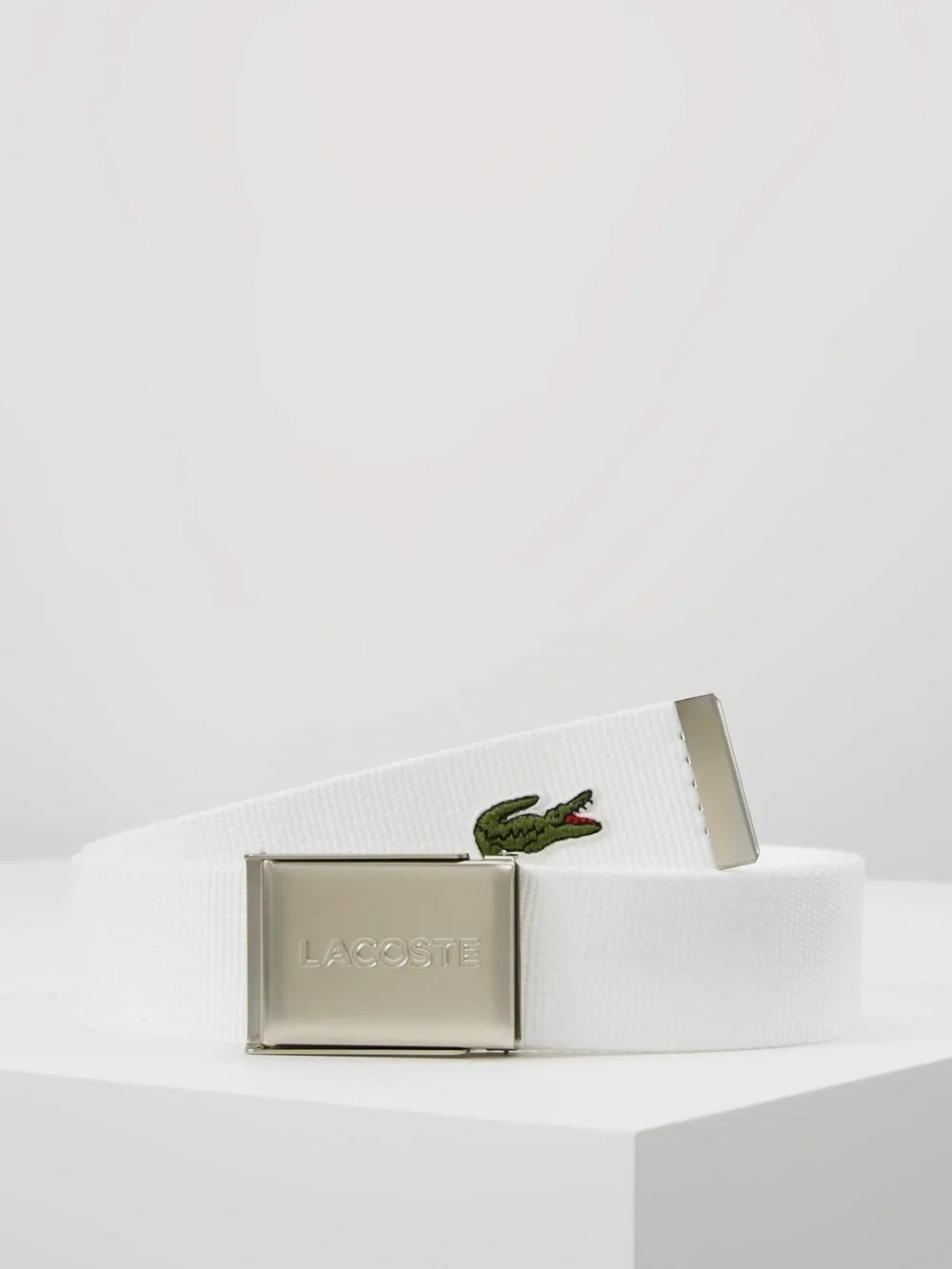 Lacoste white belt with green crocodile logo